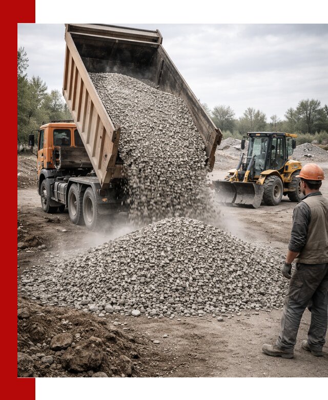 Доставка щебня в бору крупными и мелкими фракциями