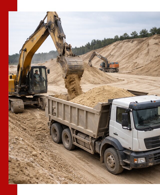 Доставка карьерного песка с самосвалами и разгрузкой в бору