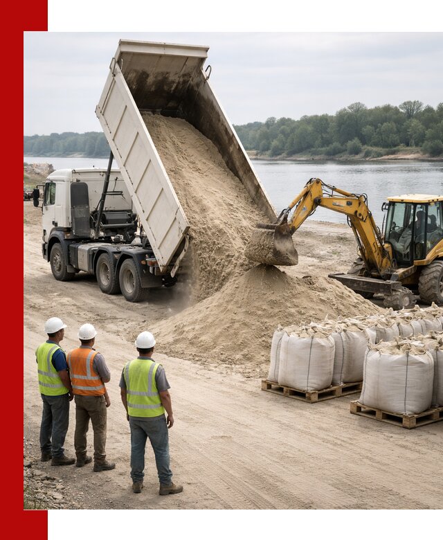 Доставка речного песка в бору самосвалами и погрузкой