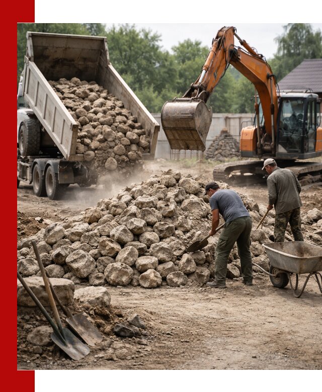 Доставка и разгрузка бутового камня в бору