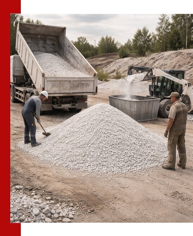 Доставка и продажа белой мраморной крошки в бору