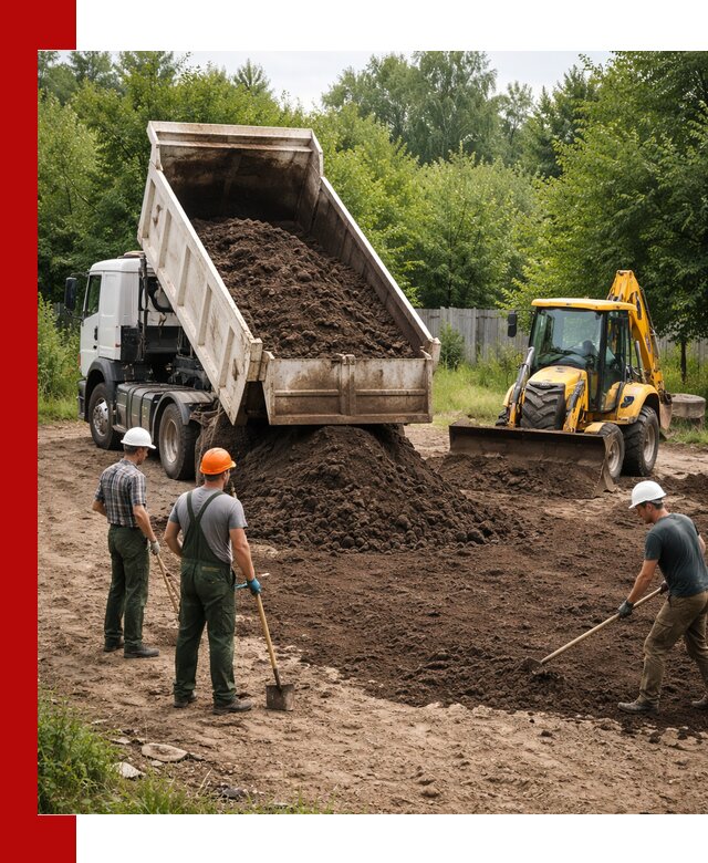 Доставка и укладка грунта для выравнивания участка в бору