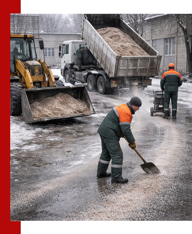 Реагент против гололеда с доставкой и нанесением в бору