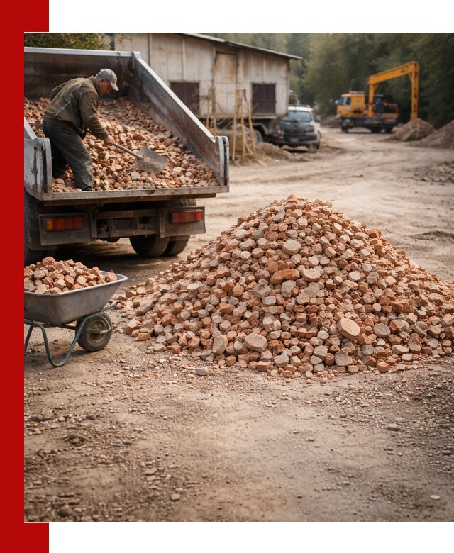 Доставка и подушка из боя кирпича с разгрузкой в бору