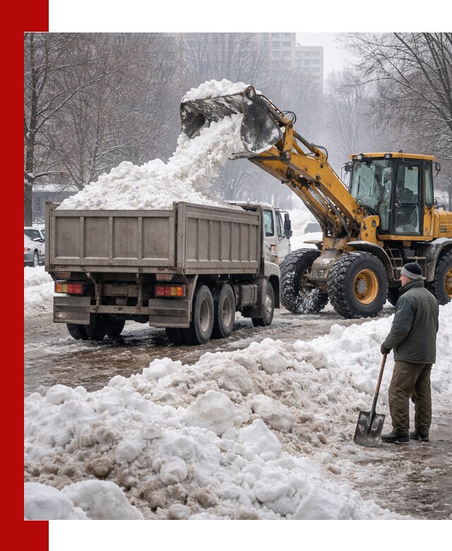 Вывоз снега грузовой техникой в бору оперативно и чисто