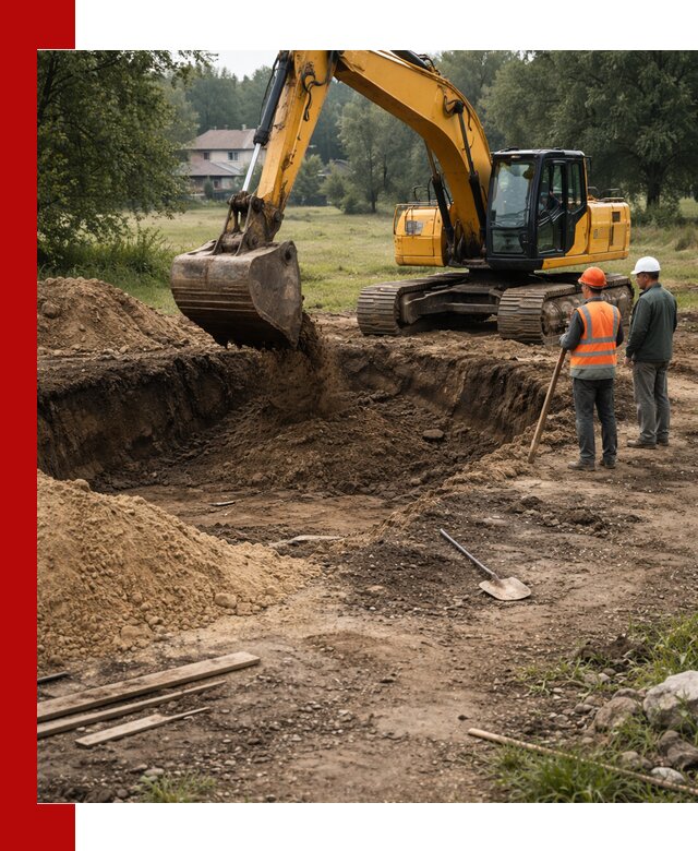 Рытье котлована под фундамент в бору (быстро и недорого)
