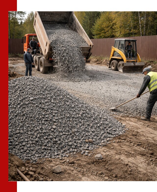 Отсыпка участка щебнем с доставкой и уплотнением в бору