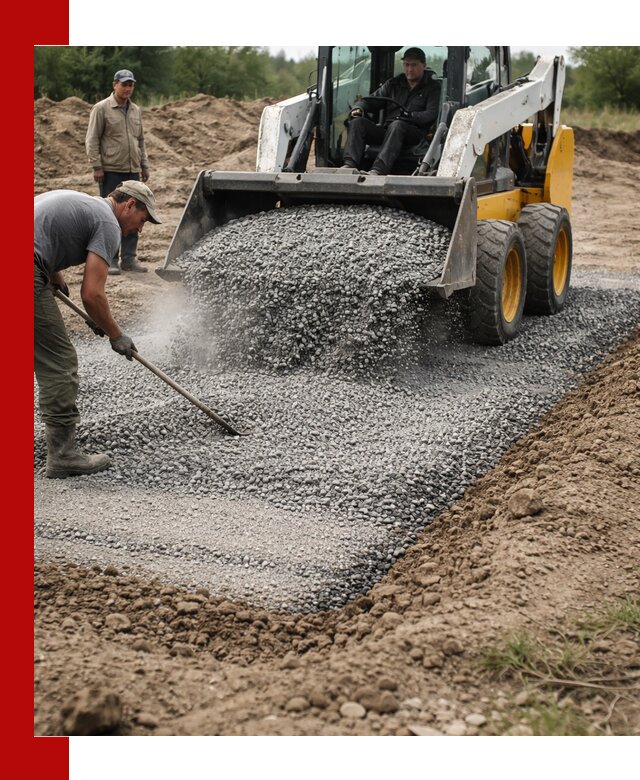 Устройство щебеночной подушки в бору для дорог и фундаментов